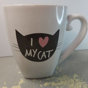 I Love My Cat Mug Heart Crazy Cat Lady Pink White 24 Oz Big Whiskers Tail Handle
